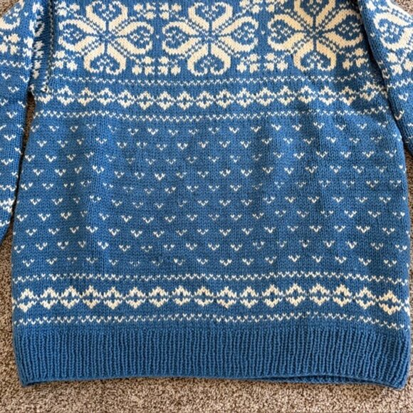 Vintage NORWEGIAN Wool Pullover Blue White Sweater XL - Picture 4 of 11
